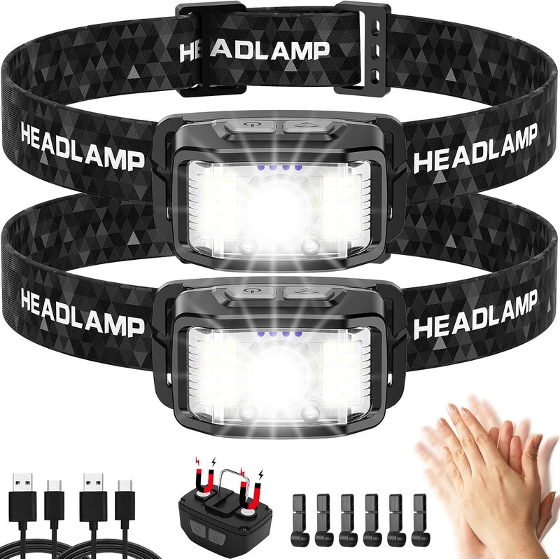 KIDECCE Store Headlamp Rechargeable,2 Pack 2000 Lumen Super Bright Led Headlamp,16 Modes Motion Sensor Head Lamp,Ipx6 Waterproof Lightweight Headlight,White Red Flashlight For Fishing Camping Hunting Essentials - Image 1